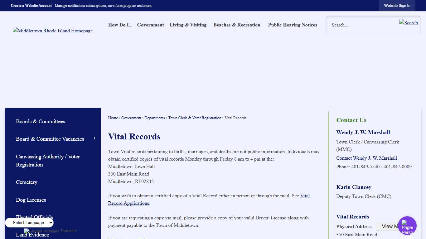 Vital Records | Middletown, RI