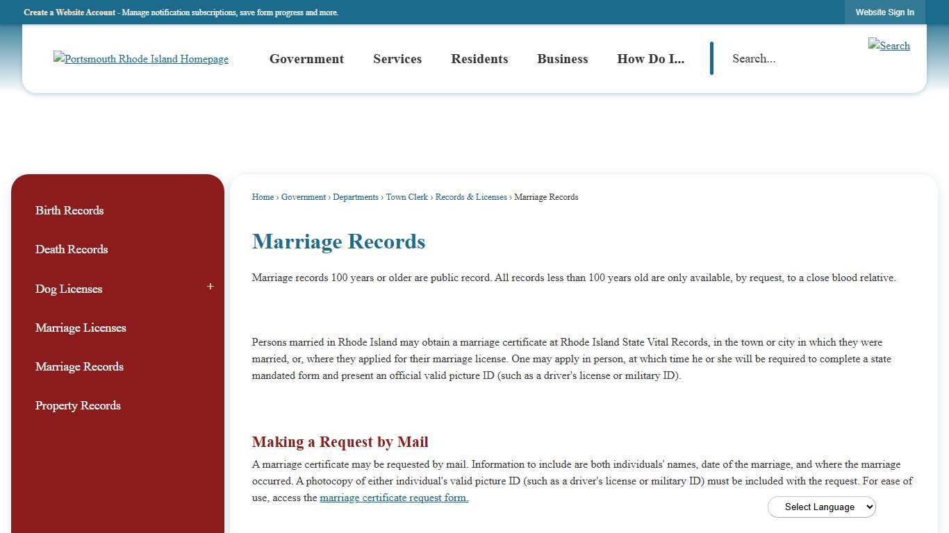Marriage Records | Portsmouth, RI - Official Website